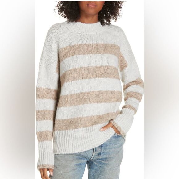 NEW! LA LIGNE Marin Striped Knitted Sweater In Cream & Tan Stripes - L - Picture 15 of 15